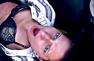 In a car with a bottle a drunk girl fucks herself