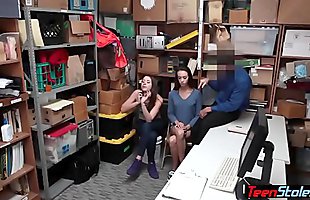 Stunning teen thieves got caught and fucked by mall cop
